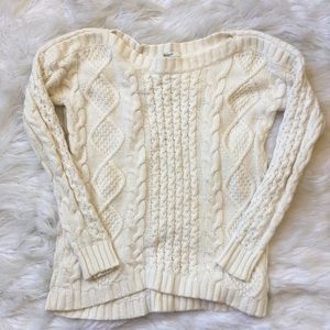 Madewell Cable Knit Boat Neck Sweater Cream XS